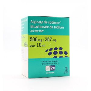 Alginate De Sodium/Bicarbonate De Sodium Arrow Lab 500 Mg/267 Mg Pour 10 Ml Suspension Buvable 10 Ml En Sachet B/24