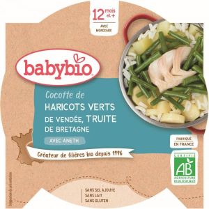 Babybio Menu Cocotte de haricots verts et Truite Bio - dès 12 mois - 230 g