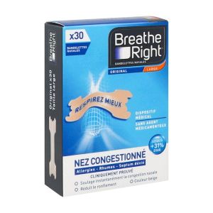 Breathe Right Bandelettes nasales Original, taille large - 1 boîte de 30 bandelettes