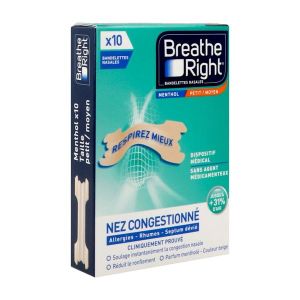 Breathe Right Bandelettes nasales Menthol, taille moyenne - 1 boîte de 10 bandelettes