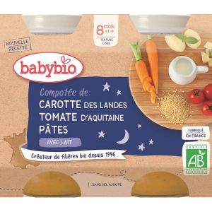 Babybio Petits pots Menu Légumes Pâtes Bio - dès 8 mois - 2 x 200 g