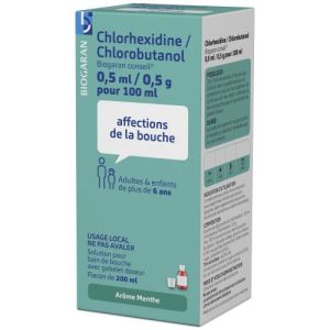 Chlorhexidine/Chlorobutanol Biogaran Conseil 0,5 Ml/0,5 G Pour 100 Ml Solution Pour Bain De Bouche En Flacon B/200
