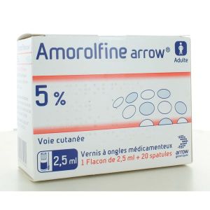 Amorolfine Arrow 5 % Vernis A Ongles Medicamenteux 2,5 Ml En Flacon (Verre De Type Iii) Avec 20 Spatules
