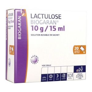LACTULOSE BIOGARAN Solution buvable 10 g/15 ml, boîte 20 sachets 15 ml