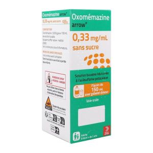 OXOMEMAZINE ARROW SANS SUCRE Solution buvable édulcorée à l'acésulfame potassique 0,33 mg/ml, boîte 1 flacon 150 ml avec gobelet doseur
