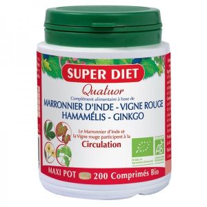 Super Diet - Quatuor Circulation Bio : marronnier d'inde, hamamelis, vigne rouge, ginkgo -200 compri