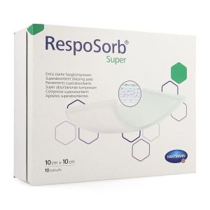 RESPOSORB SUPER Pansement hydrocellulaire superabsorbant, stérile, 10 cm x 10 cm (ref. 685020), bt 10