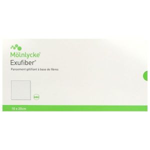 EXUFIBER Compresse, pansement gélifiant à base de fibre, stérile, 10 cm x 20 cm (ref. 709915), bt 16