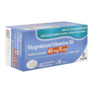 Magnesium/Vitamine B6 Viatris Conseil 48 Mg/5 Mg Comprime Pellicule B/50