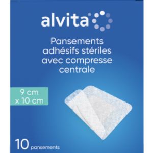 Alvita Pansement Adhesif Sterile Avec Compresse Centrale 9 X 10 Cm 10