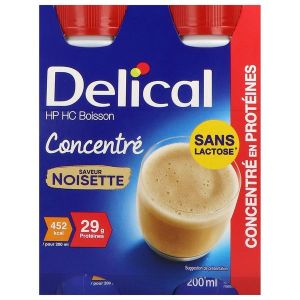 DELICAL CONCENTRE SANS LACTOSE BOISSON HP HC Denrée alimentaire destinée à des fins médicales spéciales, noisette, 200 ml x 4