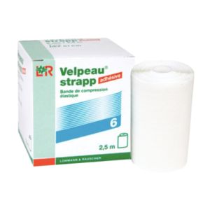 VELPEAU STRAPP Bande de contention adhésive, élastique en longueur, non étirée, 2,5 m x 10 cm (ref. 190441), unité