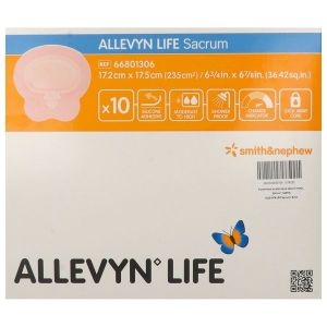 ALLEVYN LIFE SACRUM Pansement hydrocellulaire composite, stérile, spécial région lombosacrée, 17,2 cm x 17,5 cm (ref. 66801306), bt 10