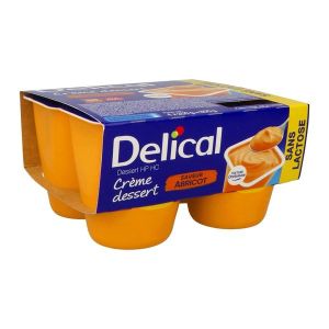 DELICAL SANS LACTOSE CREME DESSERT HP HC Denrée alimentaire destinée à des fins médicales spéciales, abricot, pot 200 g x 4
