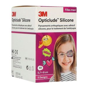 OPTICLUDE SILICONE 3M DESIGN GIRLS MAXI Pansement orthoptique occlusif, grand modèle, décor fille, bt 50