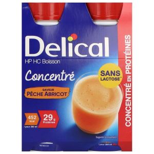 DELICAL CONCENTRE SANS LACTOSE BOISSON HP HC Denrée alimentaire destinée à des fins médicales spéciales, pêche abricot, 200 ml x 4