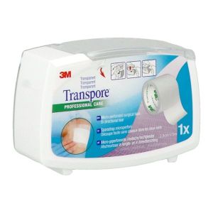 TRANSPORE Sparadrap plastique microperforé, hypoallergénique, 5 m x 25 mm, dévidoir (ref. 1527/3), unité