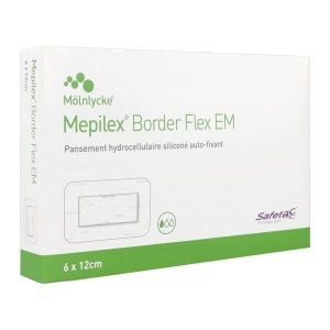 MEPILEX BORDER FLEX EM Pansement hydrocellulaire siliconé, bordé, flexible, forme mince, 6 cm x 12 cm (ref. 581320), bt 10