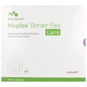 MEPILEX BORDER FLEX CARRE Pansement hydrocellulaire siliconé, bordé, flexible, stérile, forme carrée, 17,5 cm x 17,5 cm (ref. 595421), bt 10