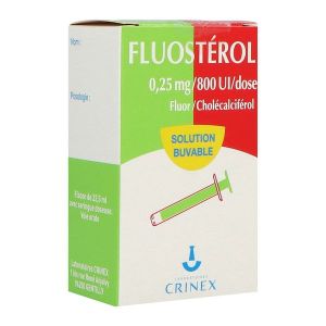 FLUOSTEROL Solution buvable 0,25 mg/800 UI/dose, flacon 22,5 ml avec seringue pour administration orale, bouchone de sécurité enfant