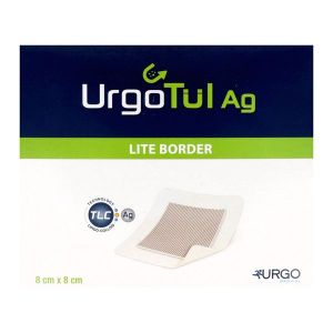 URGOTUL AG LITE BORDER Interface lipido-colloïde adhésive et absorbante, imprégnée de sels d'argent, 8 cm x 8 cm (ref. 504935), bt 10