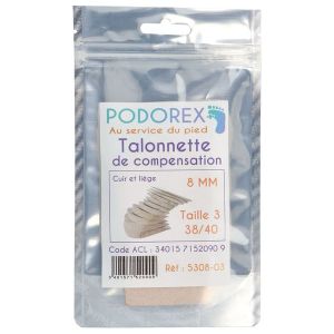 PODOREX TALONNETTE DE COMPENSATION Talonnette de compensation en liège caoutchouc résistant, 8 mm, taille 3, pointure 38 - 40, unité