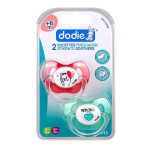 Dodie Sucette Physiologique En Silicone +6Mois Messages Coeurs Boite 2