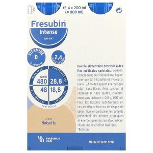 FRESUBIN INTENSE DRINK Denrée alimentaire destinée à des fins médicales spéciales, noisette, 200 ml x 4