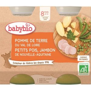 Babybio Petits pots Menu Légumes & Jambon  Bio - dès 8 mois - 2 x 200 g