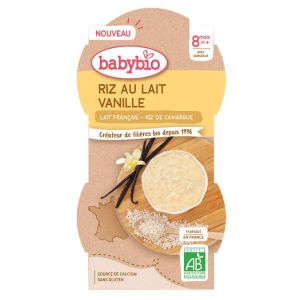 Babybio Bols lactés, Riz au lait Vanille BIO - dès 8 mois - 2 x 100 g