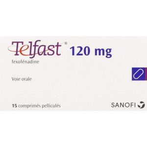 TELFAST 120 mg (chlorhydrate de fexofenadine) comprimes pellicules sous plaquette thermoformee (PVC/PE/PVDC/Aluminium) B/15
