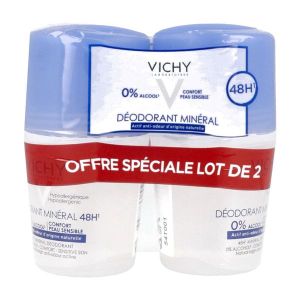VICHY DEODORANT MINERAL 48 H BILLE Roll'on déodorant minéral sans sels d'aluminium, 48 H, fl 50 ml x 2