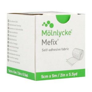 MEFIX Sparadrap non tissé, hypoallergénique, extensible, 5 m x 5 cm, rouleau (ref. 310586), unité