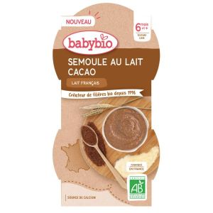 Babybio Bols lactés, Semoule au lait Cacao BIO - dès 8 mois - 2 x 100 g