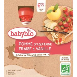 Babybio Gourde Pomme Fraise vanille Bio 6 mois - 4 x 90 g