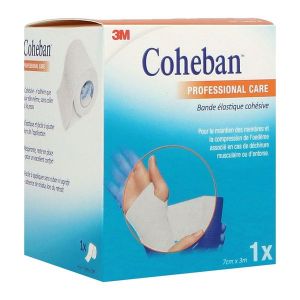 COHEBAN 3M Bande de contention cohésive, force 1, 20 cN/cm à 45 cN/cm, élastique 1 sens, blanc 3 m x 7 cm (ref. 1583FP-B), unité