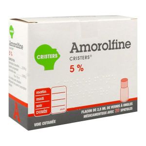 AMOROLFINE CRISTERS Vernis à ongles médicamenteux 5 %, flacon 2,5 ml avec 20 spatules