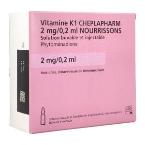 VITAMINE K1 CHEPLAPHARM NOURRISSON Solution buvable et injectable 2 mg/0,2 ml, boîte 1 ampoule 0,2 ml avec pipette