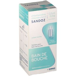 Chlorhexidine/Chlorobutanol Sandoz 0,5 Ml/0,5 G Pour 100 Ml Solution Pour Bain De Bouche En Flacon B/200