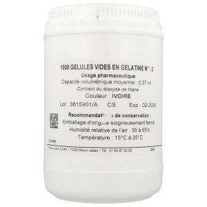 LGA Gélule vide opaque, ivoire, n° 2, contenance 0,37 ml, bt 1000