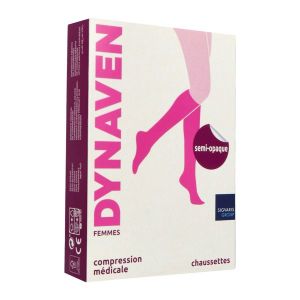 DYNAVEN 2 SEMIOPAQUE Chaussette médicale de compression classe 2, pour femme, beige, long, small (ref. 303525), paire