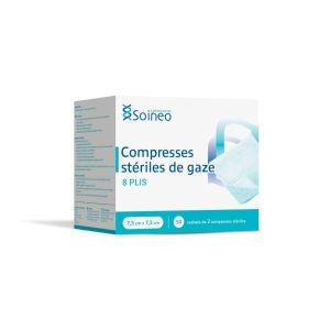Soineo Compresses stériles Gaze 8 plis 7,5 x 7,5 cm - 50 compresses