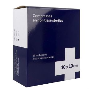 Raffin Medical Compresse En Non Tisse Sterile 10Cm X 10Cm 4 Plis - 25 Sachets De 2 Compresses Boite 3010*10 G