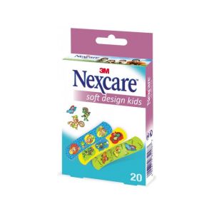 3M Nexcare Pansements Soft Kids Peaux Sensibles - 3 Motifs A Design Animaux Boite 19*72 Mm 20