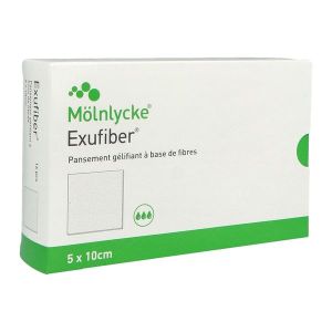 EXUFIBER Compresse, pansement gélifiant à base de fibre, stérile, 5 cm x 10 cm (ref. 709912), bt 16