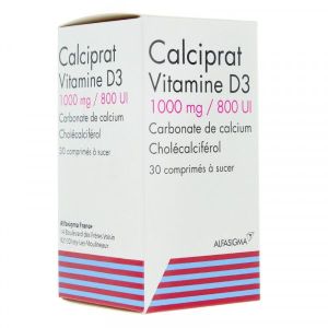 CALCIPRAT VITAMINE D3 1 000 mg/800 UI (calcium cholécalciférol) comprimés à sucer B/30
