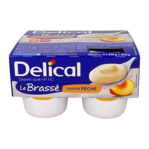 DELICAL LE BRASSE DESSERT LACTE HP HC Denrée alimentaire destinée à des fins médicales spéciales, saveur pêche, 200 g x 4