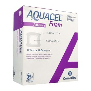 AQUACEL FOAM Pansement hydrocellulaire issu de la Technologie hydrofiber, adhésif siliconé, 12,5 cm x 12,5 cm (ref. 420620), bt 16