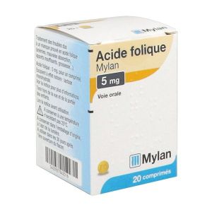 ACIDE FOLIQUE MYLAN Comprimé 5 mg, flacon 20
