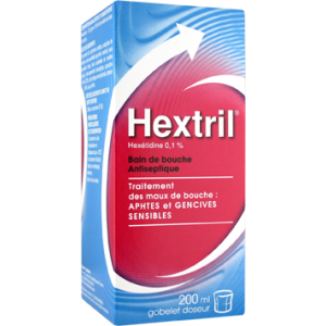 HEXTRIL 0,1 POUR CENT bain de bouche flacon 1 flacon(s) en verre de 200 ml avec gobelet(s) doseur(s)